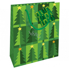 Nekupto Gift paper bag 23 x 18 x 10 cm Christmas green with trees WBM 1939 50