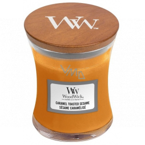 WoodWick Caramel Toasted Sesame - Sesame cookies with caramel scented candle with wooden wick and lid glass small 85 g