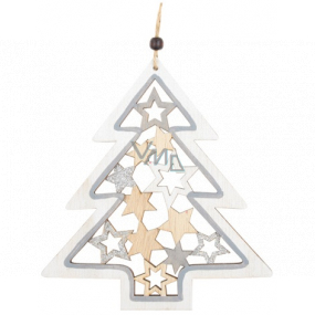 Wooden tree with silver glitter White 15 x 17 cm