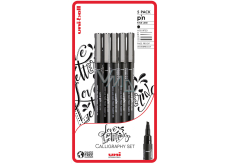 Uni Pin Love Lettering Calligraphy Drawing Liner Set with special ink 0,9/brush/CS1/CS2/CS3 Black 5 pieces