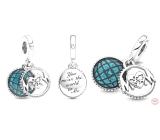 Sterling silver 925 Sparkling globe and the word Mum 2in1, family bracelet pendant