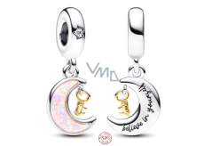 Charm Sterling silver 925 moon and key, cubic zirconia, pink opal created in the laboratory, bracelet pendant universe