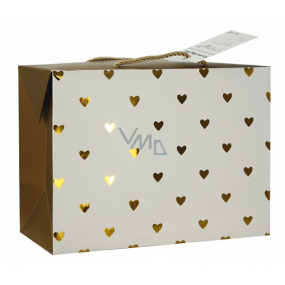 Gift paper bag box 18 x 12 x 9 cm lockable, with golden hearts