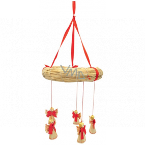 Straw curtain with cherubs with red bow 26 cm