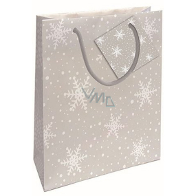 Nekupto Gift paper bag 14 x 11 x 6,5 cm Christmas snowflakes grey