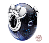 Charm Sterling silver 925 Disney Mickey Mouse and Minnie Mouse blue Murano glass bead on bracelet movie