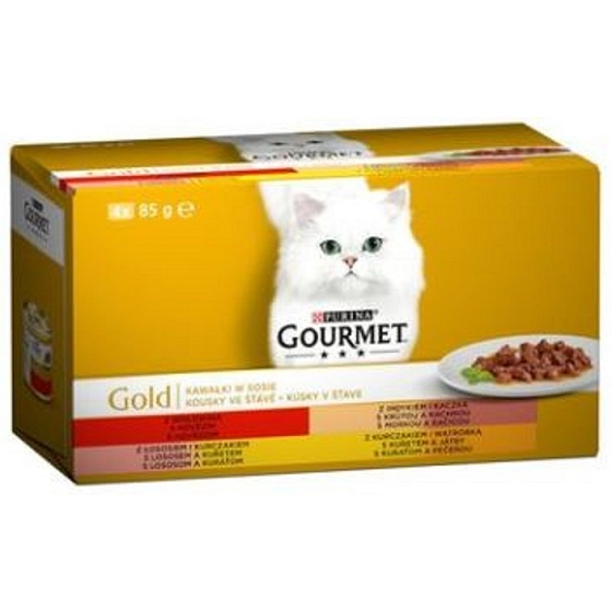 Gourmet Gold Multipack beef, turkey, salmon, chicken canned for adult cats 4 x 85 g