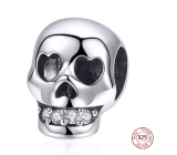 925 Sterling Silver Charm Skull with Zircon Teeth, Bead for Halloween Bracelet