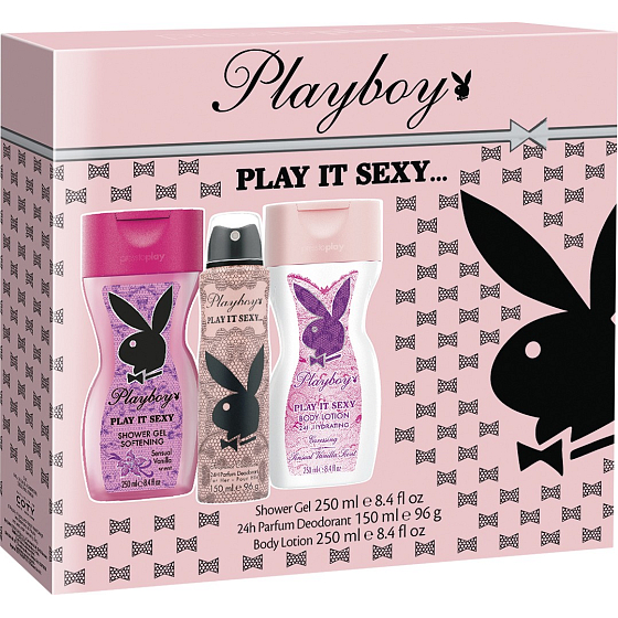 Playboy Play It Sexy deodorant spray for women 150 ml + body lotion 250 ml + shower gel 250 ml, cosmetic set