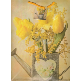 Nekupto Gift paper bag 32.5 x 26 x 13 cm Yellow daffodils and tulip 1 piece 1098 01 KFL