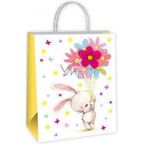 Ditipo Gift paper bag EKO 18 x 8 x 24 cm white, bunny with flower