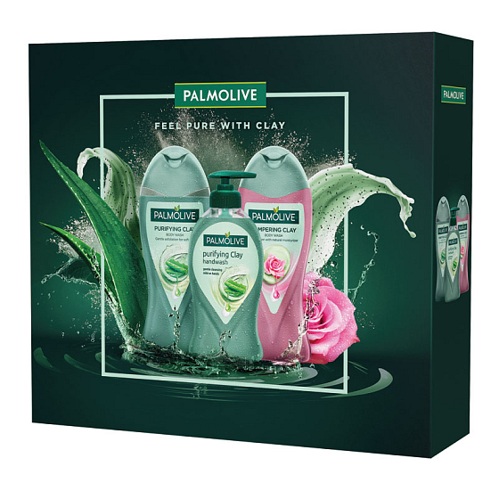 Palmolive Purifying Clay shower gel with clay 250 ml + liquid soap dispenser 250 ml + Pampering Clay shower gel 250 ml, cosmetic set