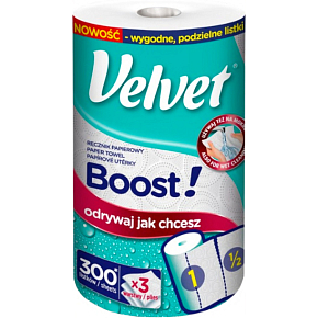 Velvet Boost paper towels three-ply 300 sheets, 39.3 m 1 roll