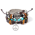 Leather multi-layered bracelet, angel wing + Hippies symbol, adjustable size