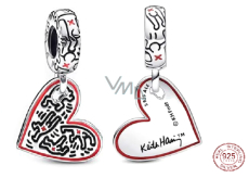 Charm Sterling Silver 925 Keith Haring Heart Art Lines, People and Hearts, Pendant Bracelet