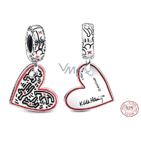 Charm Sterling Silver 925 Keith Haring Heart Art Lines, People and Hearts, Pendant Bracelet
