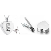 Commemorative urn pendant, Heart with paws waterproof, stainless steel 20 x 25 mm + chain 50 cm