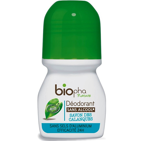 BioPha Mediterranean cliffs Calanques ball antiperspirant deodorant without alcohol, salt, aluminum for sensitive skin in organic roll-on quality for women 50 ml