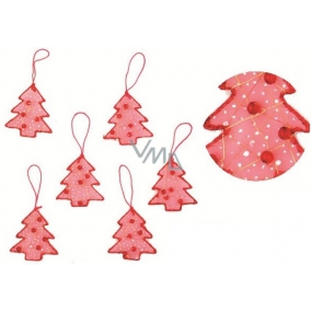 Trees for hanging red with beads 6.5 cm 6 pieces