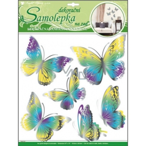 Wall stickers yellow-blue butterflies with moving silver wings 39 x 30 cm