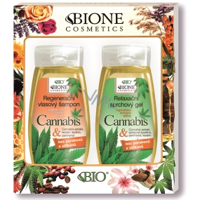 Bione Cosmetics Cannabis regenerating shampoo for hair 260 ml + relaxing shower gel 260 ml, cosmetic set