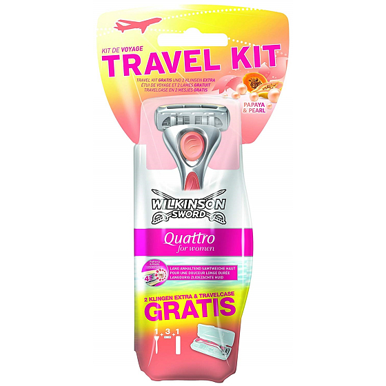 Wilkinson Sword Quattro for Women Papaya & Pearl Travel Kit 3-blade razor for women + case