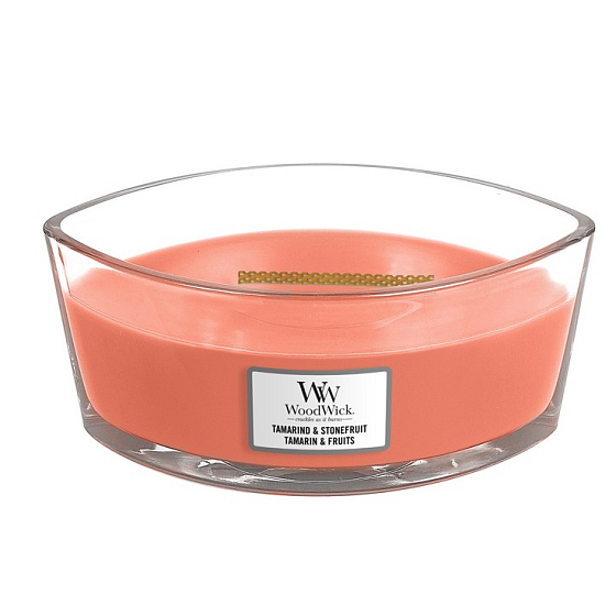 WoodWick Tamarind & Stonefruit - Tamarind and stone scented candle with wooden wide wick and boat lid 453 g