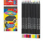 Colorino Triangular crayons, black wood, with sharpener 12 colors