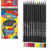 Colorino Triangular crayons, black wood, with sharpener 12 colors