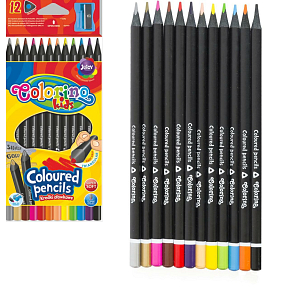 Colorino Triangular Pastel Pencils, Black Wood, with Sharpener 12 Colors