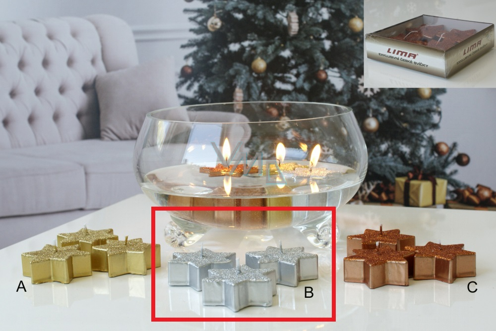 Lima Floating Star Candle Glitter Silver 4 Pieces VMD parfumerie
