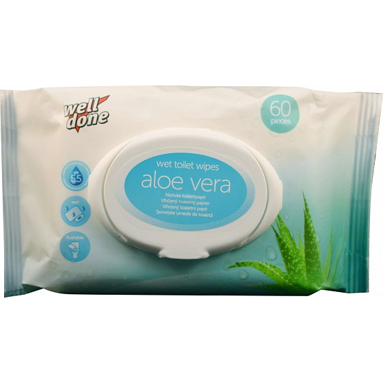 Well Done Wet Toilet Wipes Aloe Vera scented wet toilet paper with Aloe Vera fragrance 60 pieces