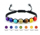 7 chakras healing bead bracelet handmade knitted, black, balancing beads