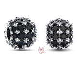 Charm Sterling silver 925 Shimmering round black charm Pavé, bead on bracelet symbol