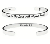 Stainless steel bracelet silver with engraving Believe in God..., open cuff, 6 mm