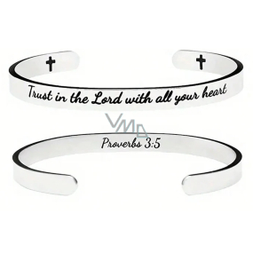 Stainless steel bracelet silver with engraving Believe in God..., open cuff, 6 mm