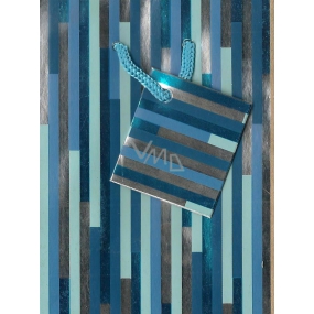 Nekupto Gift paper bag 14 x 11 x 6.5 cm Blue with stripes, 031 40 GS