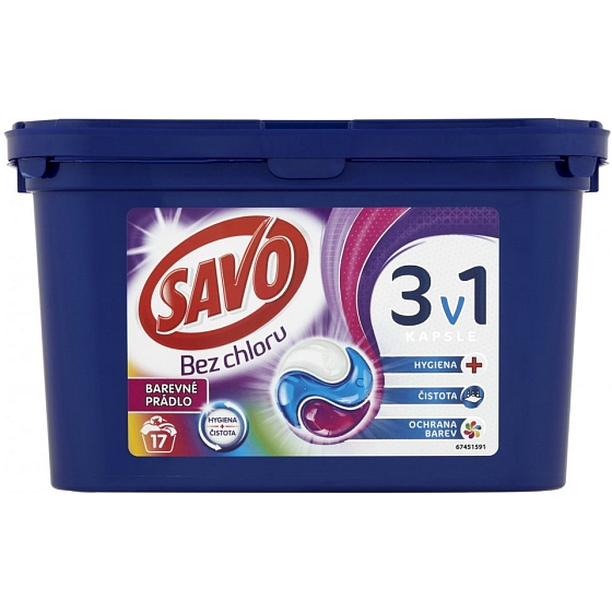 Savo Chlorine Free Color 3in1 Gel Capsules For Washing Colored Laundry 17 Pieces