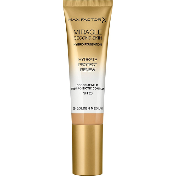 Max Factor Miracle Second Skin Hybrid Foundation Makeup 06 Golden Medium 30 ml
