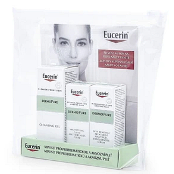 Eucerin DermoPure deep cleansing gel 20 ml + skin regeneration serum 5 ml + mattifying emulsion 5 ml, cosmetic set for problematic and acne-prone skin