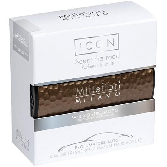 Millefiori Milano Icon Sandalo Bergamotto - Sandalwood and Bergamot car fragrance Metal Shades brown smells up to 2 months 47 g