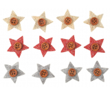 Star with button and glue Beige, red, grey 3 cm 12 pieces in bag