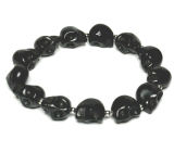 Magnesite / Howlite black Skull hand carved, bracelet elastic natural stone 10 mm / 16 - 17 cm, cleansing stone