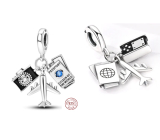 Charm Sterling Silver 925 Passport, Airplane, Camera 3in1, Travel Bracelet Pendant