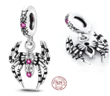 Charm Sterling silver 925 Spider, Black Widow with pink and white cubic zirconia, animal bracelet pendant
