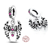 Charm Sterling silver 925 Spider, Black Widow with pink and white cubic zirconia, animal bracelet pendant