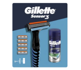 Gillette Sensor 3 shaver for men + replacement heads 5 pieces + Soothing Sensitive shaving gel with aloe vera 75 ml, cosmetic set for men