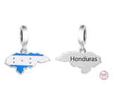 Charm Sterling Silver 925 Honduras Flag - Swinging Map, Travel Bracelet Pendant