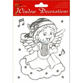 Window foil without glue angel with harp with silver glitter 18 x 15 cm