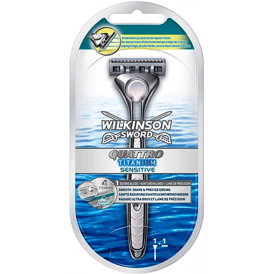 Wilkinson Sword Quattro Titanium Sensitive razor for men 1 piece + razor 1 piece